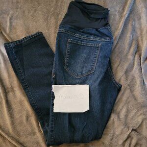 (MATERNITY D) - Women's Maternity Skinny Jeans with Black Belly Band